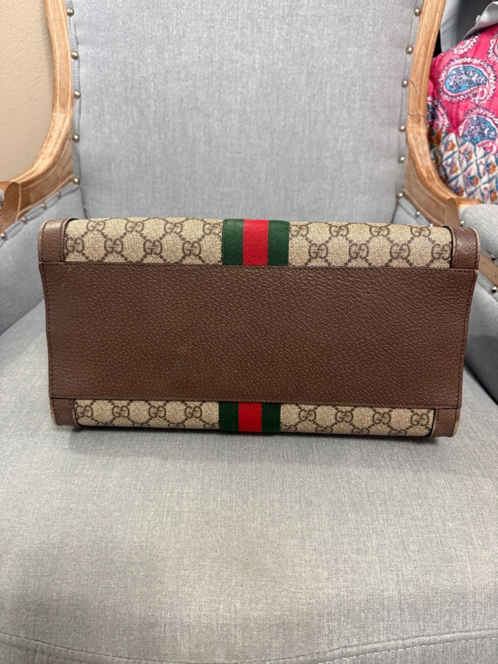 Gucci Brown GG Supreme Medium Canvas Tote with Green-Red Stripe - Picture 9 of 16